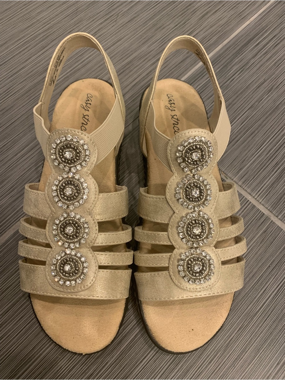 easy street Gold Tone Jeweled Slingback Sandals